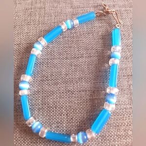 Blue Beaded Anklet/Bracelet Cat's Eye Glass - New Item (up to 9.5")